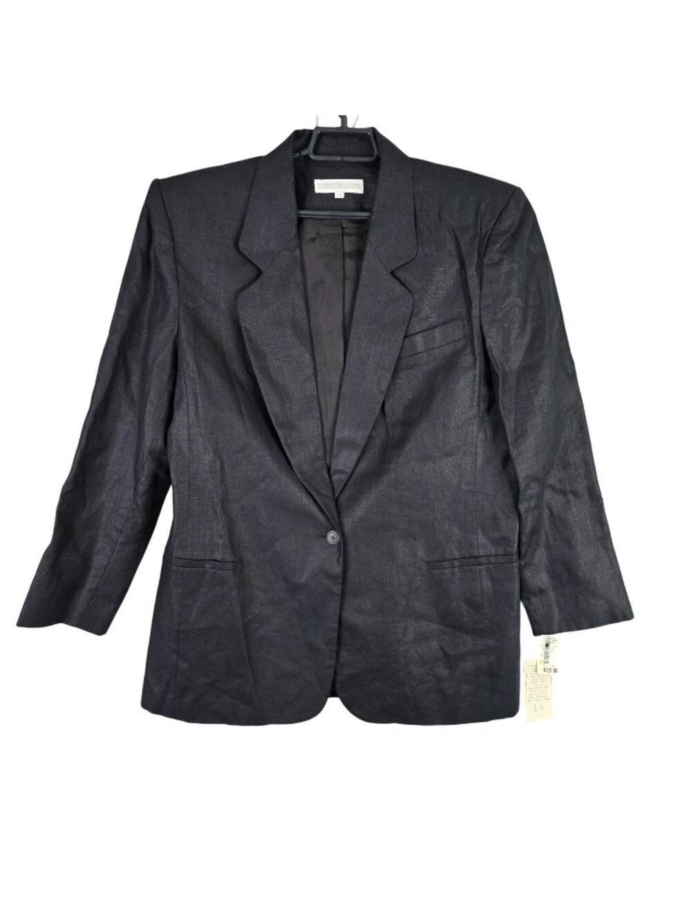 Womens Preston & York Black 100% Linen Blazer Jacket Single Button Size 14